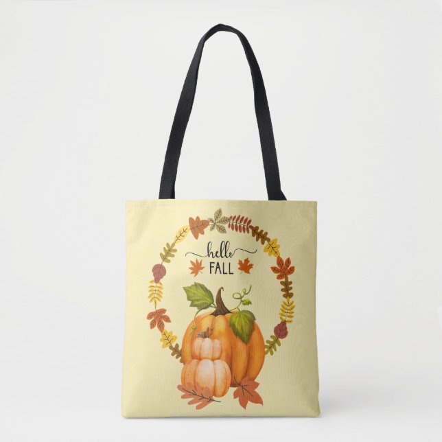 Hallo Herbst Herbst Blätter Pumpkins überall Tasche (Vorderseite)