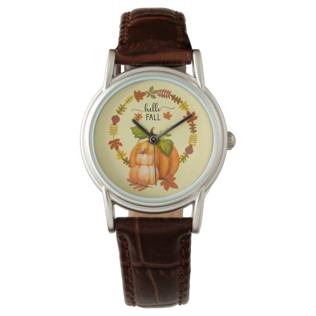 Hallo Herbst Herbst Leaves Pumpkins Armbanduhr (Vorderseite)