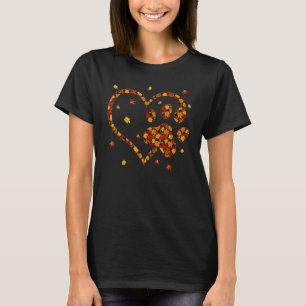Hallo Herbst Herbstblatt Hund Katze Pfotenabdruck T-Shirt