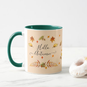 Hallo Herbst Herbstlaub und Pine Tasse