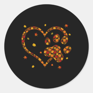 Hallo Herbst Herbstleaf Hund und Katzen Paw Print  Runder Aufkleber