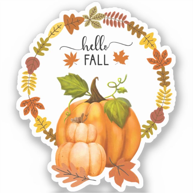 Hallo Herbst Herbstleaves und Pumpkins Vinyl Aufkleber (Vorderseite)