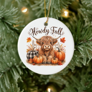 Hallo Herbst Highland-Kuh Frohes Erntedankfest Her Keramik Ornament