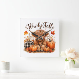 Hallo Herbst Highland-Kuh Frohes Erntedankfest Her Quadratische Wanduhr