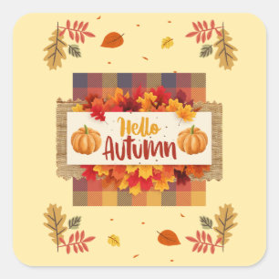 Hallo Herbst-Karo-Blätter  Quadratischer Aufkleber