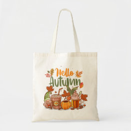 Hallo Herbst-Kürbis-Gewürz-Herbst-Einkaufstasche Tragetasche