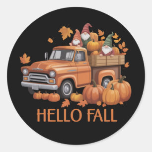 Hallo Herbst Kürbis Pickup Truck Gnom Herbst Baum  Runder Aufkleber