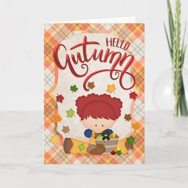 Hallo Herbst - Little Girl Fall Season Card Karte (Vorderseite)