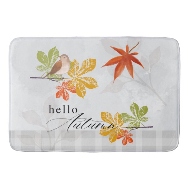 Hallo Herbst mit Bird und Herbstlauben Badematte (Vorderseite)