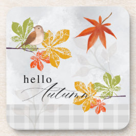 Hallo Herbst mit Bird und Herbstlauben Getränkeuntersetzer
