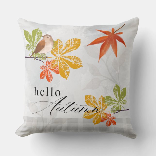 Hallo Herbst mit Bird und Herbstlauben Kissen (Vorderseite)
