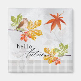 Hallo Herbst mit Bird und Herbstlauben Magnet