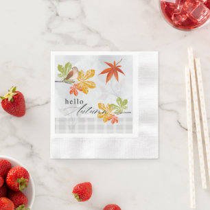 Hallo Herbst mit Bird und Herbstlauben Serviette