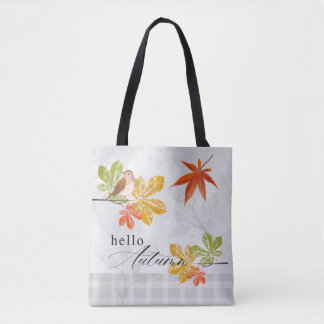 Hallo Herbst mit Bird und Herbstlauben Tasche