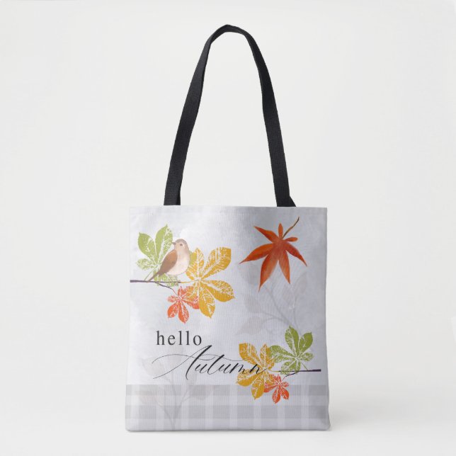 Hallo Herbst mit Bird und Herbstlauben Tasche (Vorderseite)