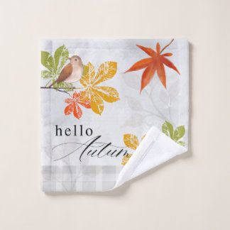 Hallo Herbst mit Bird und Herbstlauben Waschlappen