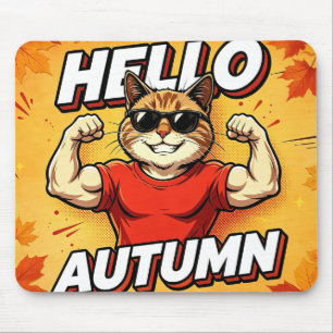 Hallo Herbst Muskelkatze Lustiges Herbstmauspad Mousepad
