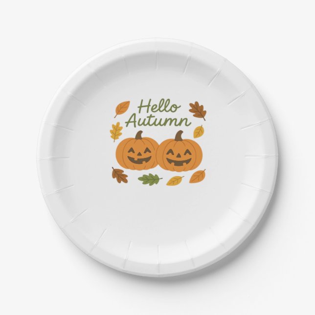 Hallo Herbst Niedlich Lächeln Pumpkins Klassischer Pappteller (Vorderseite)