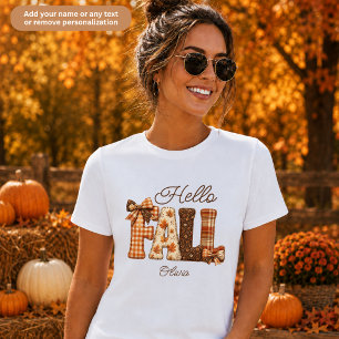 Hallo Herbst-Patchwork-Stil Buchstaben Personalisi T-Shirt