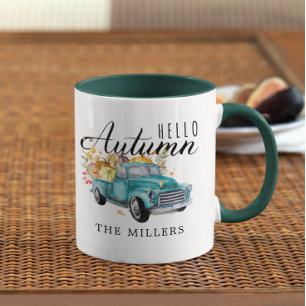 Hallo Herbst   Personalisierter Vintage-Ernte-LKW Tasse