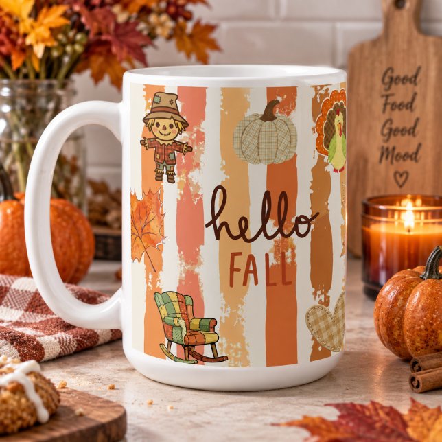 Hallo Herbst Rustikale Patchwork Orange Blätter St Kaffeetasse (Von Creator hochgeladen)