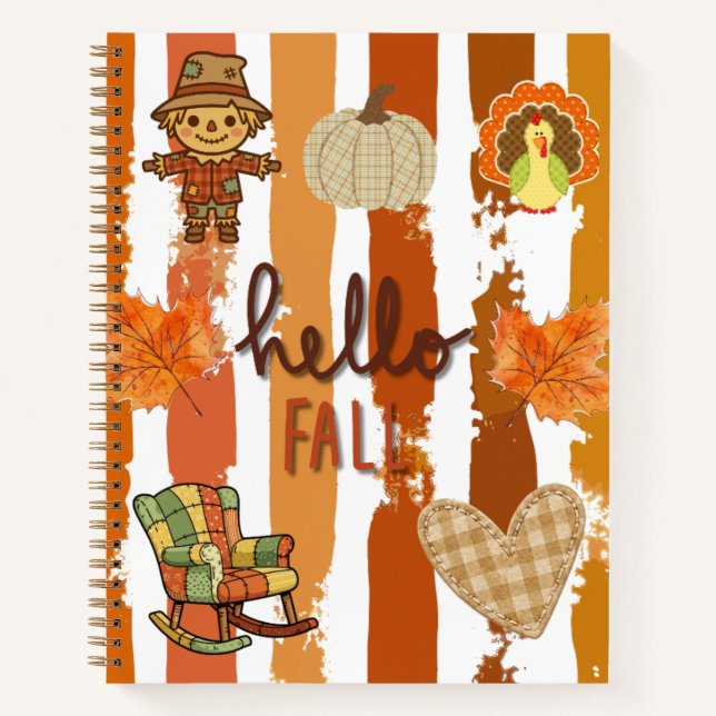 Hallo Herbst Rustikale Patchwork Orange Blätter St Notizbuch (Vorderseite)