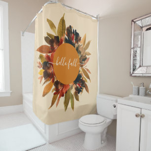 Hallo Herbst Schrift Floral Aquarell Herbst Duschvorhang