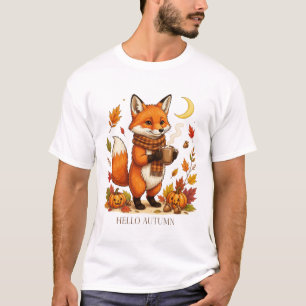 Hallo Herbst - Süßer gemütlicher Fuchs mit Kaffee  T-Shirt