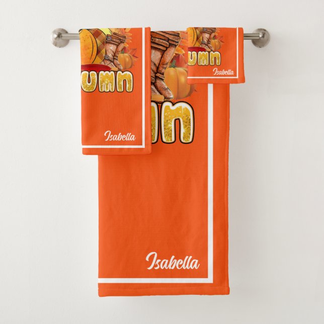 Hallo Herbst Text und Farbe anpassen Badhandtuch Set (Insitu)