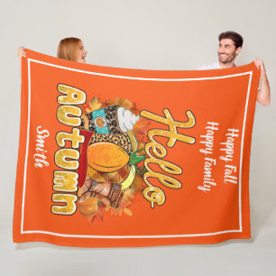 Hallo Herbst Text und Farbe anpassen Fleecedecke