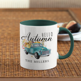 Hallo Herbst | Vintager Erntewagen Personalisiert Tasse