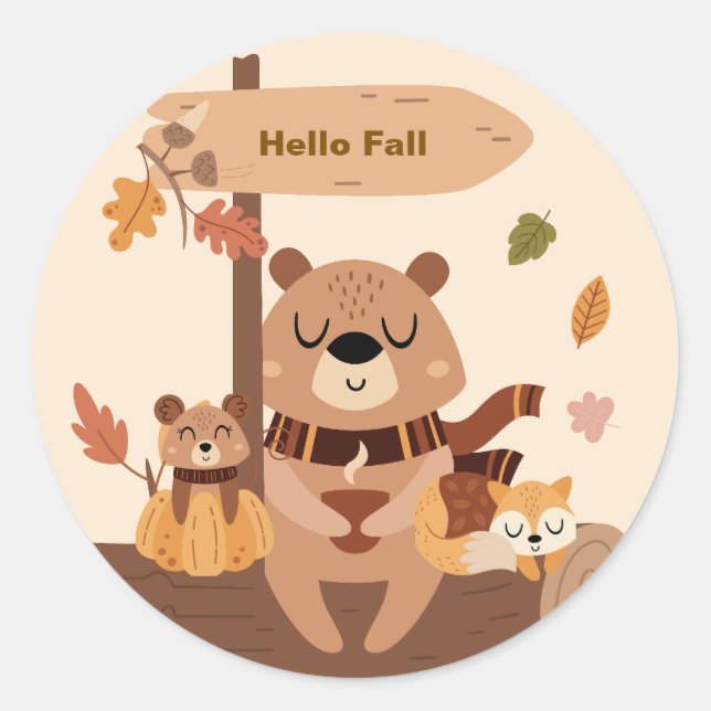 Hallo Herbst - Waldtiere Herbst Runder Aufkleber (Vorderseite)