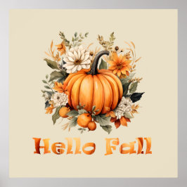 Hallo Herbst Wasserfarben Wildblumen Herbstblätter Poster