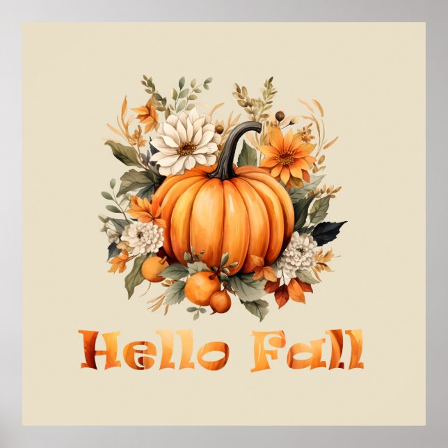 Hallo Herbst Wasserfarben Wildblumen Herbstblätter Poster (Vorne)