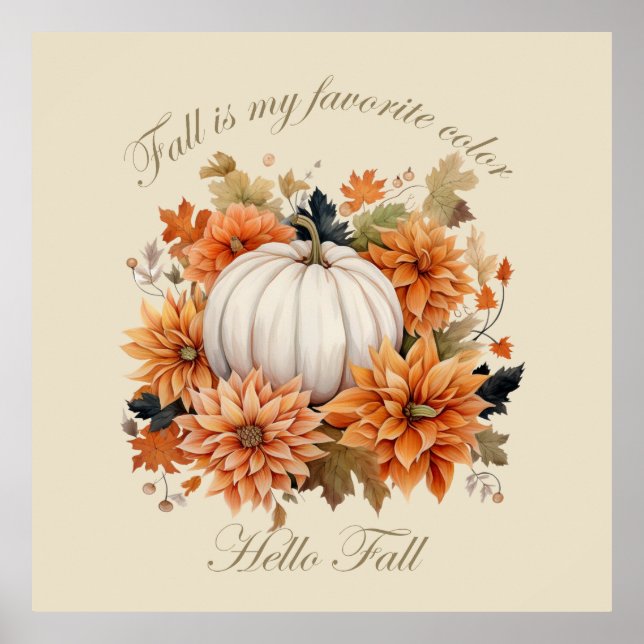 Hallo Herbst Wasserfarben Wildblumen Herbstblätter Poster (Vorne)