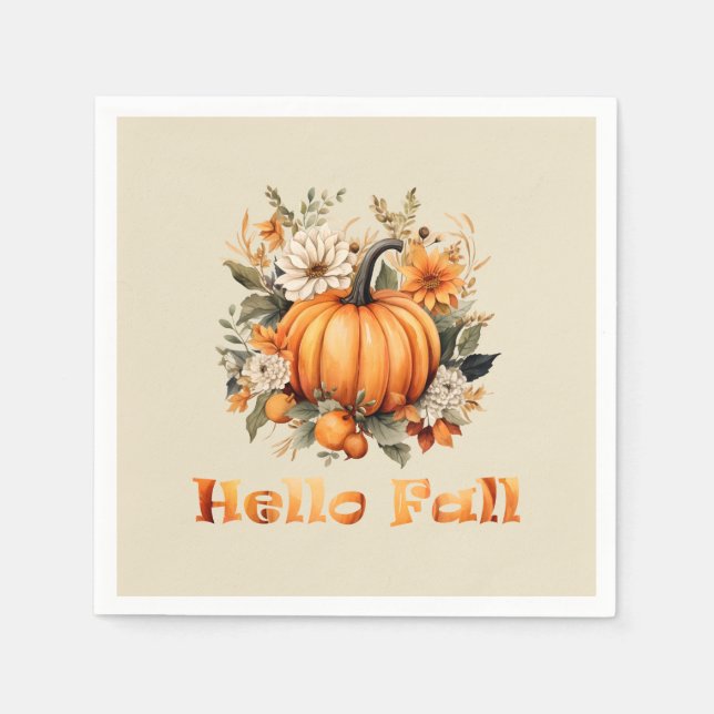 Hallo Herbst Wasserfarben Wildblumen Herbstblätter Serviette (Vorderseite)