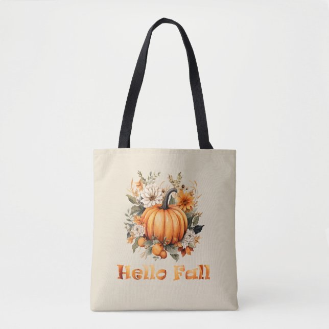 Hallo Herbst Wasserfarben Wildblumen Herbstblätter Tasche (Vorderseite)