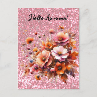 Hallo Herbst Wild Rose Gold Glitzer Blume Postkarte