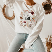 Hallo Herbst-Wildblumen- und Herbstlaub-Sweatshirt
