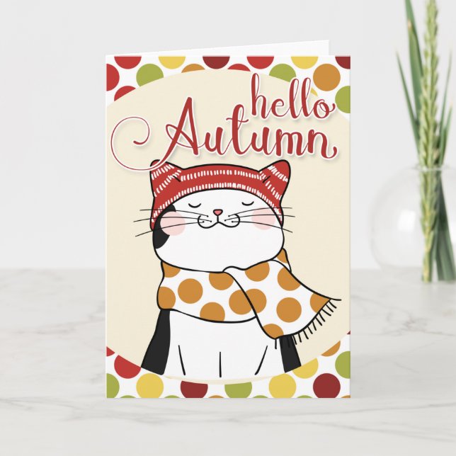 Hallo Herbstkarte - Niedliche Herbstsaison Kitty Karte (Vorderseite)
