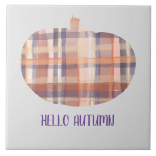Hallo Herbstkürbis Tartan Aquarell grau Orange Fliese