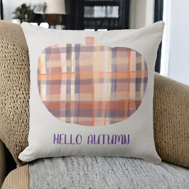 Hallo Herbstkürbis Tartan Aquarell grau Orange Kissen