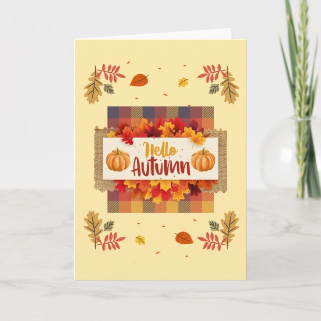Hallo Herbstverläufe und Karierte Grußkarte Karte (Vorderseite)