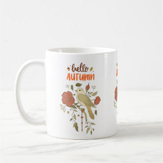 Hallo Herbstvogel und Blume Kaffeetasse