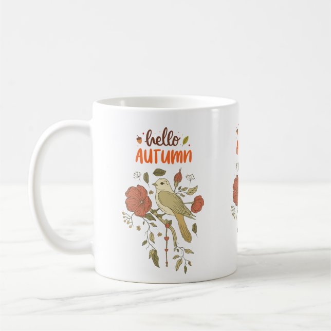 Hallo Herbstvogel und Blume Kaffeetasse (Links)