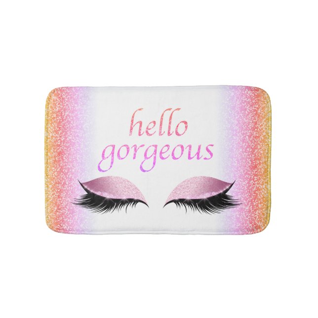 Hallo herrliche Make-upeyelashes-rosa Glitzer Badematte (Vorderseite)