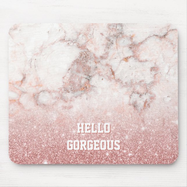 Hallo herrlicher Rosen-GoldGlitzer-Weiß-Marmor Mousepad (Vorne)
