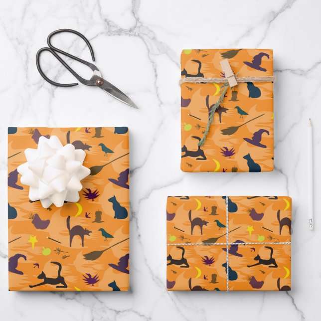 Hallo Hexe - nahtloses Halloween-Muster. Geschenkpapier Set (Vorderseite)