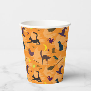 Hallo Hexe - nahtloses Halloween-Muster. Pappbecher