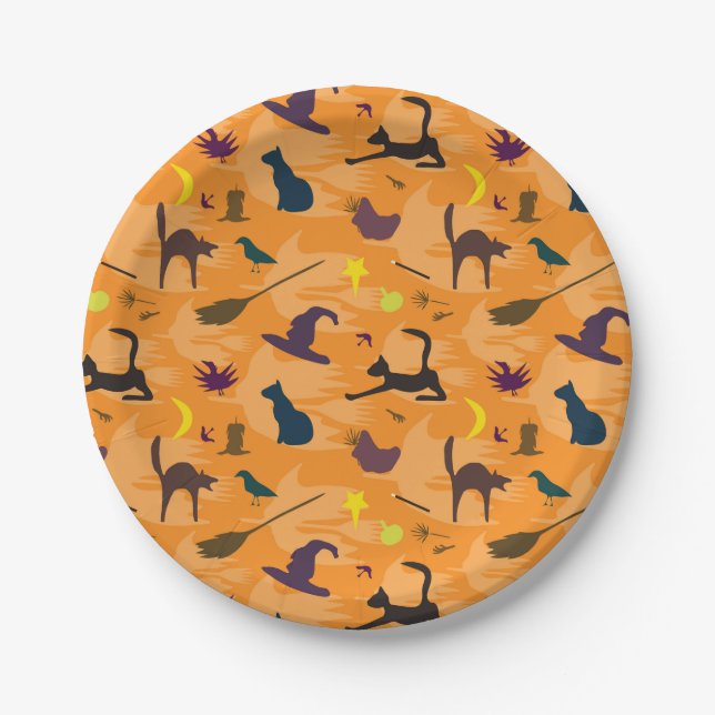 Hallo Hexe - nahtloses Halloween-Muster. Pappteller (Vorderseite)